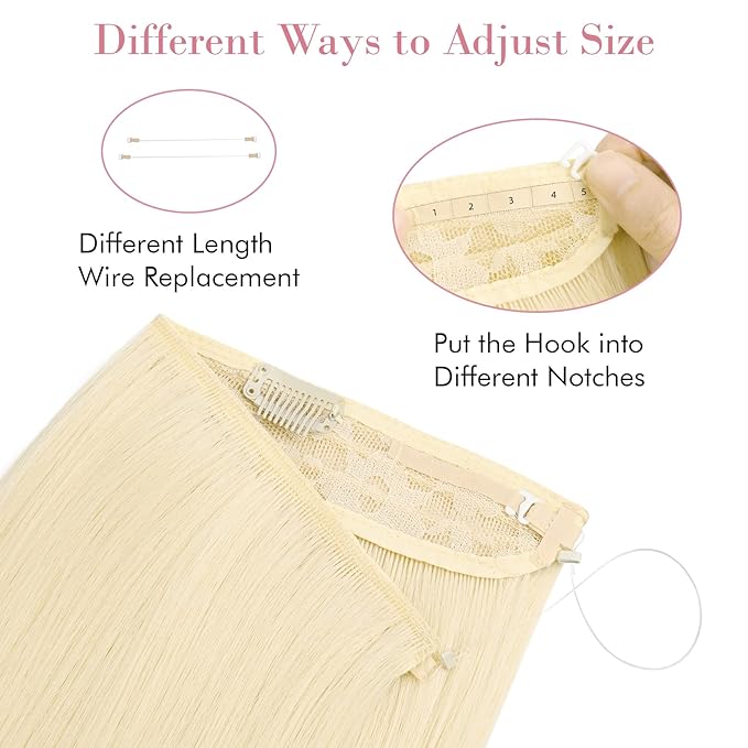 REECHO Invisible Wire Hair Extensions with Transparent Headband Adjustable Size Removable Secure Clips in Straight Secret Hairpiece for Women (24 Inch (Pack of 1), Honey Bronde)