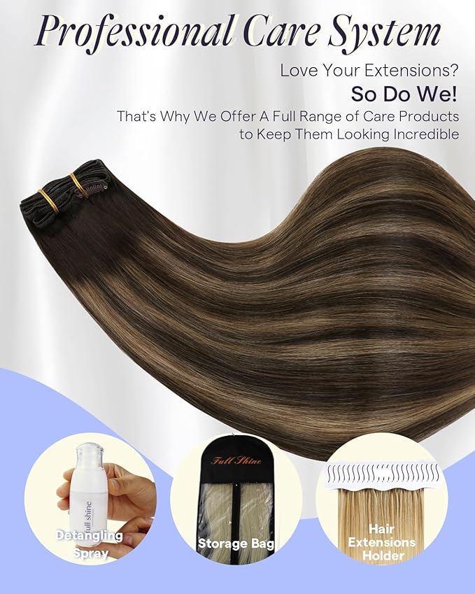 Full Shine Real Hair Extensions Clip in Human Hair 220 G Balayage Dark Brown Extensions Clip in Dark Brown to Ash Brown Real Hair Extensions for Volume for Full Head 24 Inch 7 Pcs