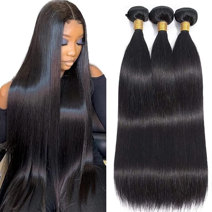 Human Hair Bundles Straight Hair Bundles 24 26 28 Inch Brazilian 100% Unprocessed Virgin 3 Bundles Human Hair for Black Women