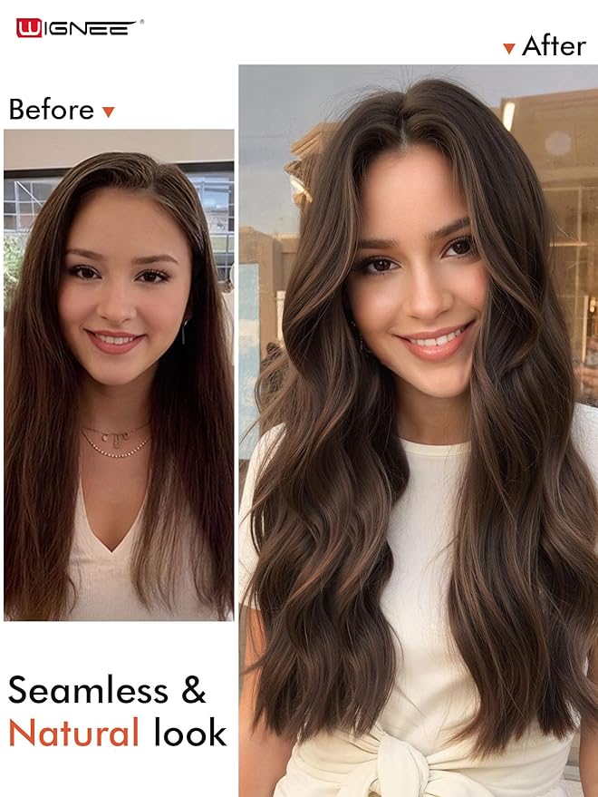 WIGNEE Double Invisible PU OVO Human Hair Extensions 100% Remy Hair Weft Brown Hair Extensions Human Hair 2 PCS 12 Inch No Glue Wefts Micro Bead Real Human Hair Extensions (2)