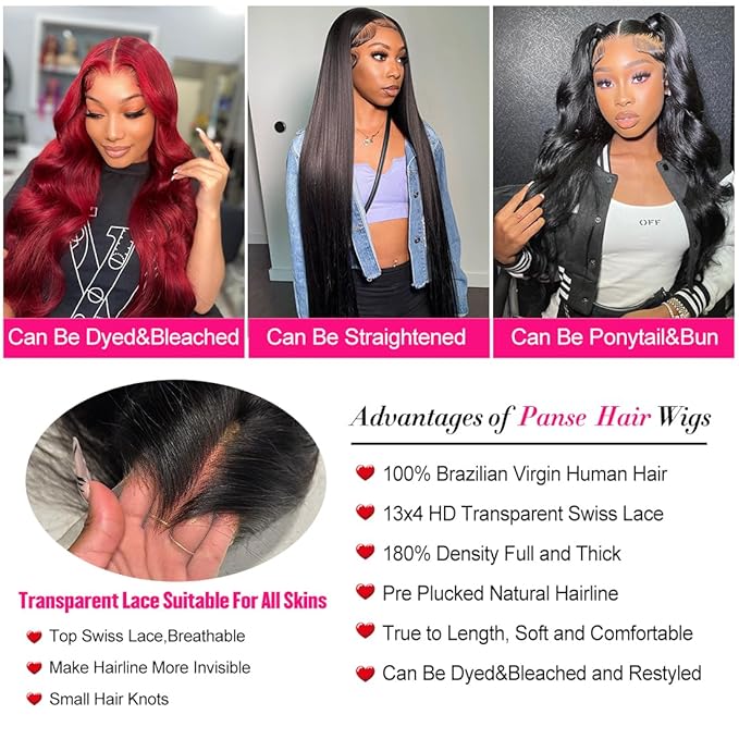 28 Inch Full Lace Front Wigs Human Hair Body Wave HD Lace Frontal Wig 180% Density Glueless Human Hair Wigs for Black Women 13x4 Lace Front Wigs Human Hair Pre Plucked Body Wave Wig Human Hair
