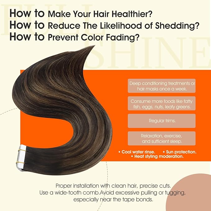 Full Shine Tape in Hair Extensions 20Inch Tape in Human Hair Color 2/8/2 Balayage Dark Brown to Ash Brown Real Remy Real Human Hair Extensions Seamless Tapes in Straight Hair 20pcs 50 Gram for Women