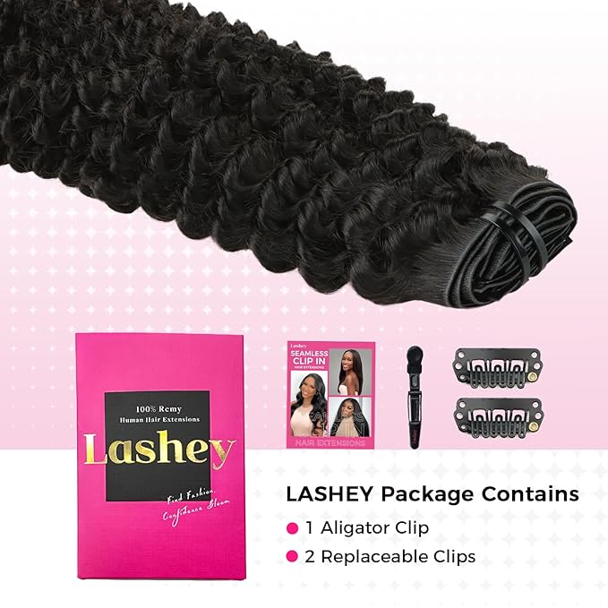 Lashey Invisi Edge Clip in Hair Extensions 14 Inch 110g 7pcs Injected Seamless PU Clip in Hair Extensions Virgin Human Hair, Natural Black Kinky Curly Hair