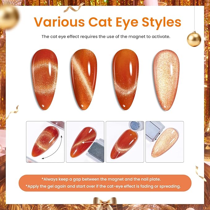 Beetles Cat Eye Gel Nail Polish Set - 20 Colors Christmas Glitter Red Green Blue Brown Black Cat Eye Magnetic Base Matte Glossy Top Coat Galaxy Gemlight Soak Off UV Manicure Salon Gift for Women