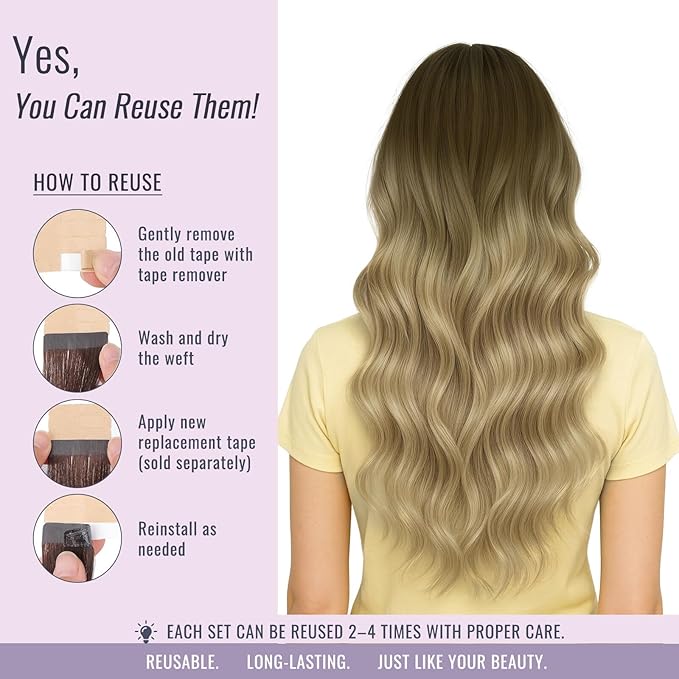 Fshine Tape in Hair Extensions 16 Inch Chocolate Brown to Caramel Blonde and Platinum Blonde Human Hair Tape in Extensions Adhensive Real Hair Extensions Tape for Women 20pcs 50 Grams