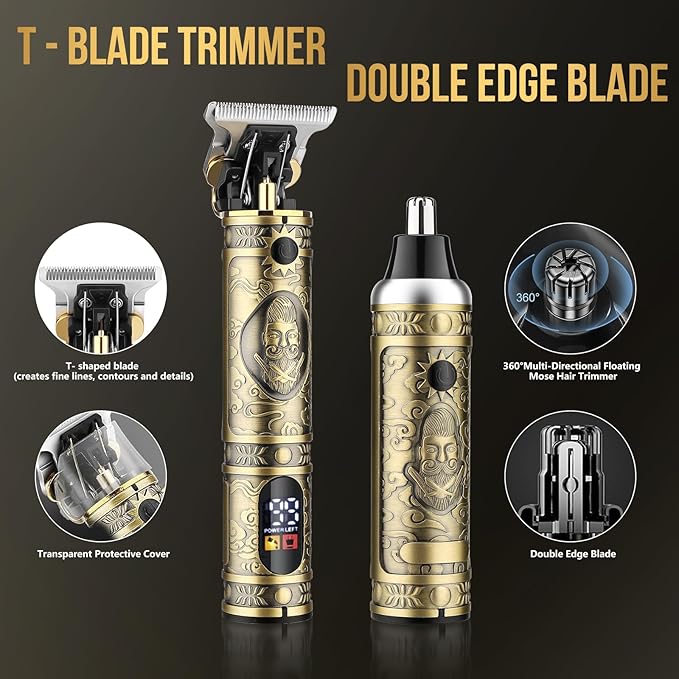 Professional Hair Clippers for Men T-Blade Barber Clippers and Trimmer Set Nose Hair Trimmer Foil Shavers for Men Clippers for Hair Cutting, LCD Display