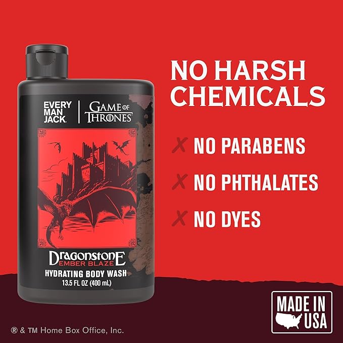 Every Man Jack Game of Thrones Collectors Body Wash - Dragonstone - Ember Blaze Scent - 13.5 oz (Pack of 2)