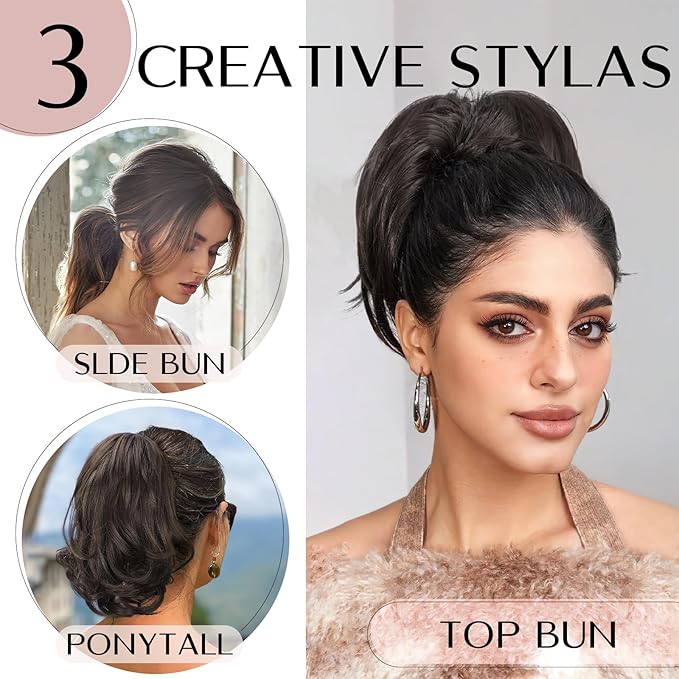 Claw Clip Short Ponytail Hair Extensions Messy Bun Hair Piece Pony Tails Hair Extensions with Bendable Metal Wire Hair Pieces DIY Style 8 Inch 88A/503