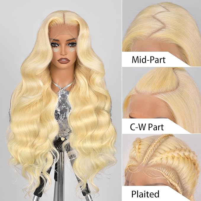 Alimubi 613 13x6 Lace Front Wig Human Hair 200 Density 613 Lace Front Wig Human Hair Body Wave Blonde Wig Human Hair（28 Inch）