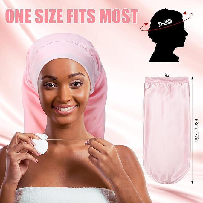 Mepase 3pcs 27” Extra Long Silk Satin Bonnet for Women Double Layered Long Bonnet for Braids Curly Hair Dreadlocks for Curly Sleeping Large Silk Sleep Cap for Black Women Frizzy Hair