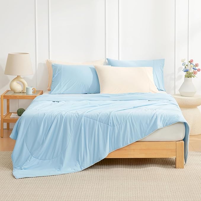 Cozy Bliss Cooling Comforter Twin Size, Cooling Blankets for Hot Sleepers and Night Sweats, Sky Blue Summer Comforter for Twin Size Bed, Breathable Soft Lightweight Silk Smooth