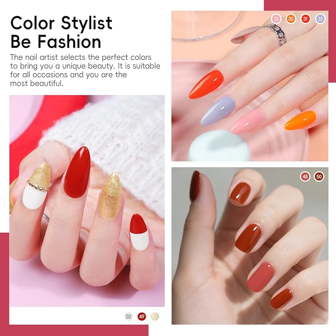 COSCELIA 40pcs Gel Nail Polish Set, 35 Colors Nail Gel polish with 5 Bottles Base and Top Coat White Brown Black Nude Red Orange Fall Winter Colors Nail Art Christmas Gifts for Women Girls