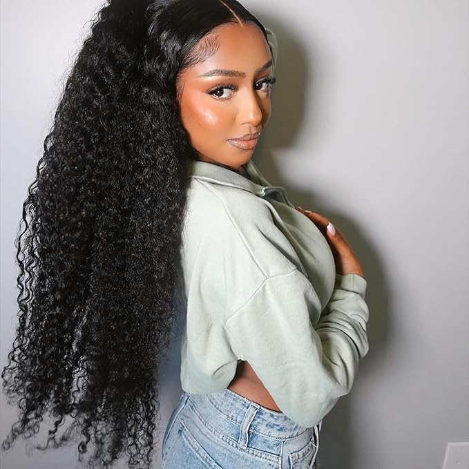 Dianthe Deep Wave Lace Front Wigs Human Hair 180% Density 13x6 HD Transparent Glueless Pre Plucked Deep Curly Wig Wet and Wavy Human Wigs for Women with Baby Hair (Deep Black, 30-Inch)