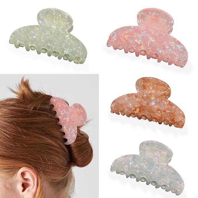 4 large acetic acid hair clips with strong styling and anti-slip claws are suitable for both thick and thin hair