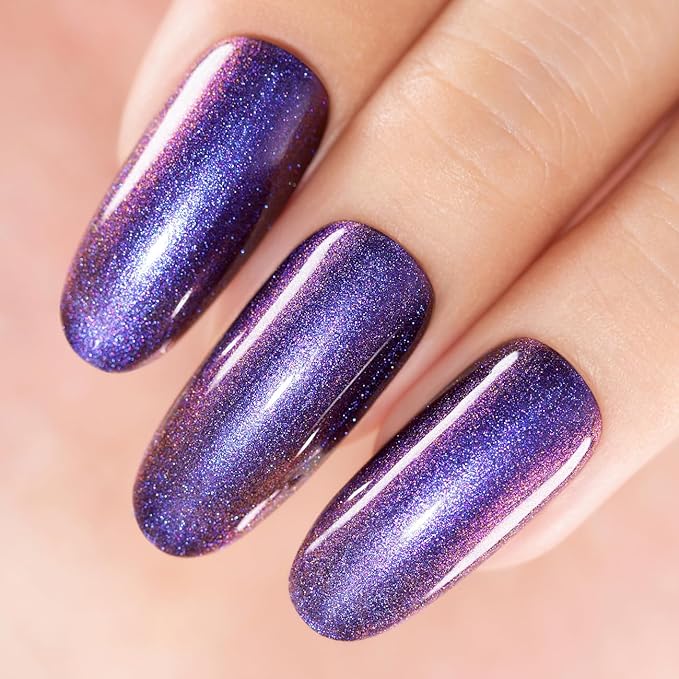 RARJSM Holographic Chameleon Gel Nail Polish Dark Blue to Red Purple Glitter Multichrome Color Changing Gel Polish Curing Requires Sparkle Shimmer Nail Gel Varnish Soak Off DIY at Home Salon 15ml