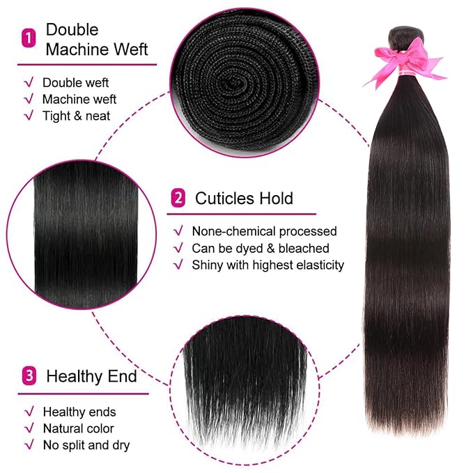 12A Human Hair Bundles Straight 4 Bundles 100% Unprocessed Brazilian Virgin Hair Double Weft Bundles Deals Human Hair Straight Human Hair Extensions Natural Color (4 Bundles, 24242424)