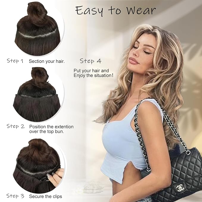 Brown Mixed Blonde Invisible Wire Hair Extensions Long Wavy Synthetic Hairpiece with 4 Secure Clips for Women 20 Inch Clip in Hair Extensions