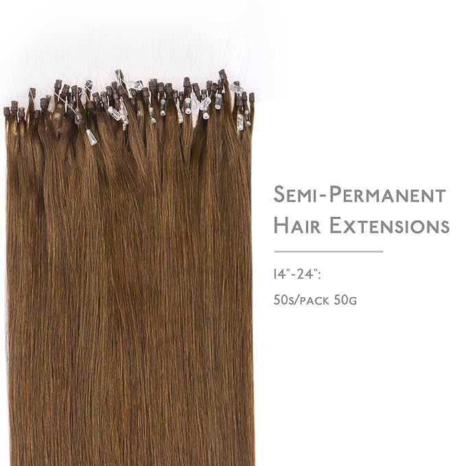 WENNALIFE Microlink Hair Extensions Human Hair, 50g 50s 16 Inch Light Auburn Brown Remy Micro Bead Hair Extensions Real Human Hair Micro Link Micro Loop Micro