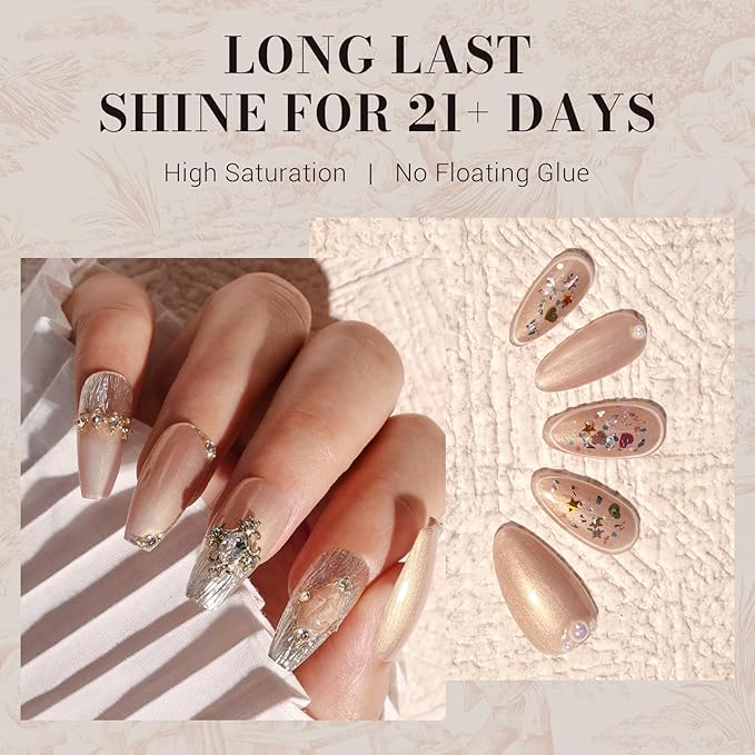 MelodySusie Pearlescent Champagne Gel Nail Polish,0.5fl oz Nails Soak Off UV LED Champagne Shimmer Glitter Gel Polish Nail Art Manicure Salon DIY Nail Design Decoration at Home Gift for Women-z147