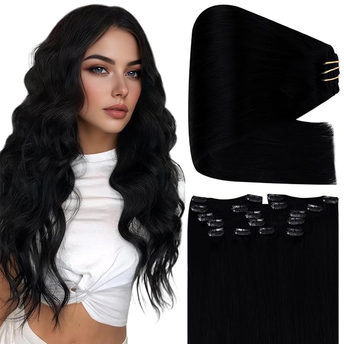 Full Shine Black Hair Extensions Clip ins 26 Inch 180 G Jet Black Clip in Hair Extensions Real Human Hair for Black Women for Length and Volume 7 Pcs