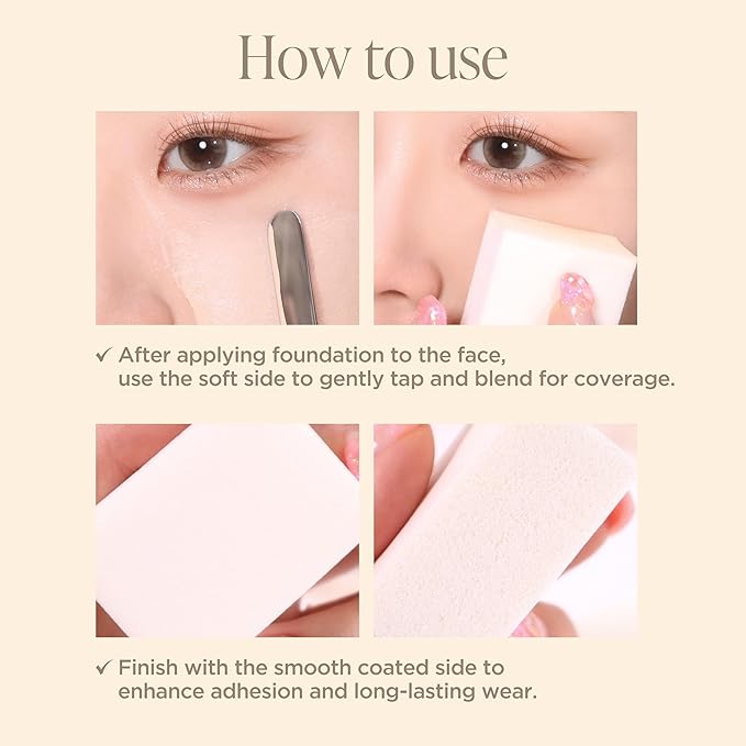 Piccasso Flawless Adherence Set – 163 Foundation Brush + 6P Latex Round Makeup Sponges, Korean Beauty Tools for Natural Glow & Smooth Base, Perfect for Dewy or Matte Finish
