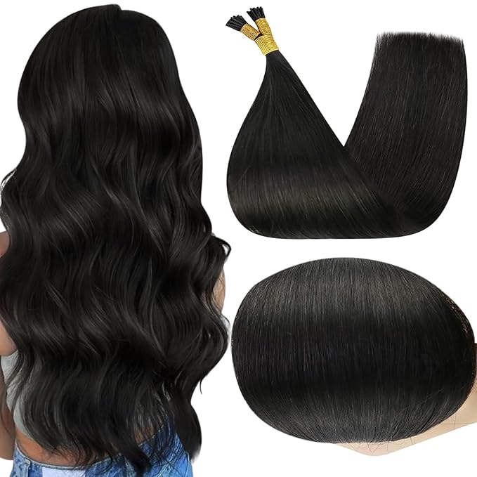 Full Shine I Tip Hair Extensions Real Human Hair 24 Inch Natural Black 40 Grams Itip Human Hair Extensions Straight Long Hair for Women add Length Prebonded Cold Fusion Extensions
