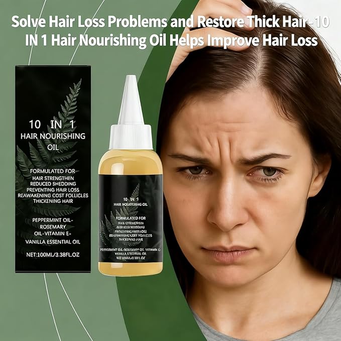 10 in 1 Hair Growth Oil, 10 in 1 Blend with Organic Rosemary, Wild Black Castor Oil & African Powder for Growth, Stronger Longer Hair For Women and Men(2PCS)