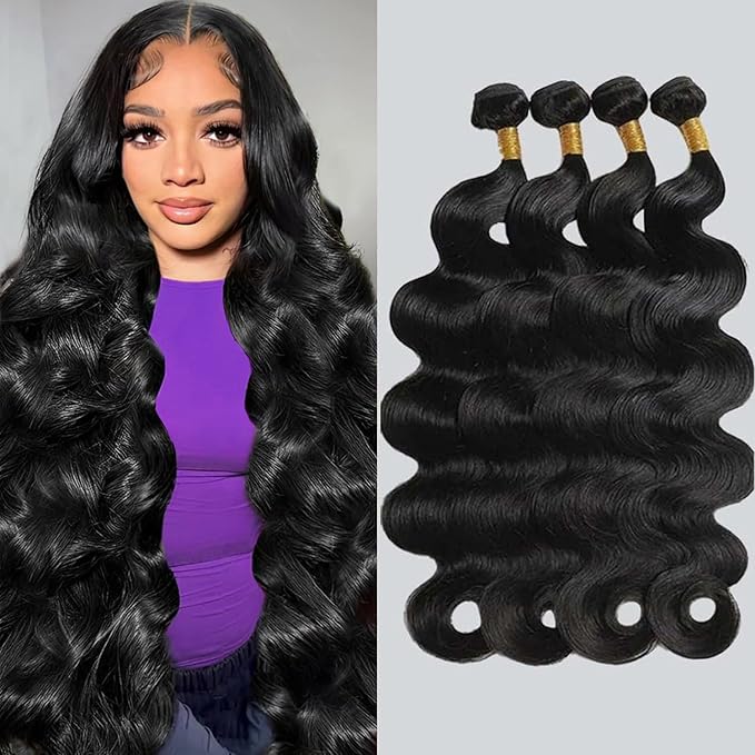 12A Human Hair Bundles 20 22 24 26 Inch Body Wave Bundles Human Hair 100% Unprocessed Brazilian Virgin Hair Body Wave 4 bundles Deals Human Hair Extensions Quick Weave for Women Natural Black