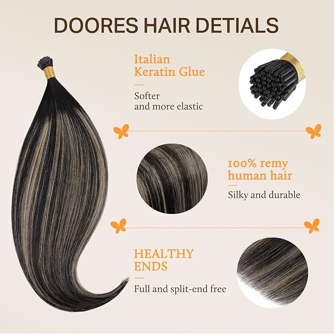 DOORES I Tip Hair Extensions, Balayage Natural Black to Light Blonde 18 Inch 50g/50s, Natural Hair Extensions for Women Natural Straight Human Hair Extensions Remy Hair Extensions