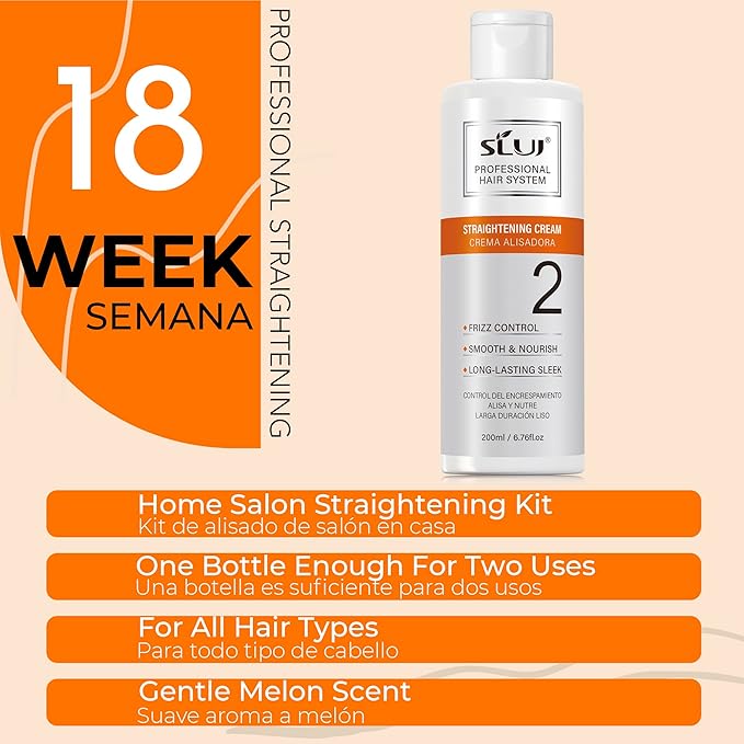 SLUJ Keratin Hair Treatment, Brazilian Straightening Cream with Keratin, Collagen & Hyaluronic Acid,18 Week Home Salon Professional Straightening - Keratina para Alisar el Pelo, Gentle Scent, 2 x Use