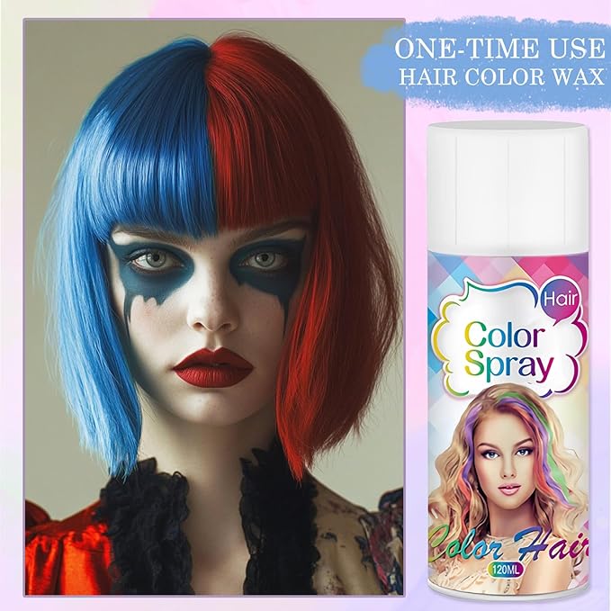 Blue Temporary Hair Color Spray for Kids Women, One-Time Use Washable Hair Dye, Non-sticky Colored Hair Spray for Christmas Party, Cosplay, Crazy Hair Day (Blue, 120ML)