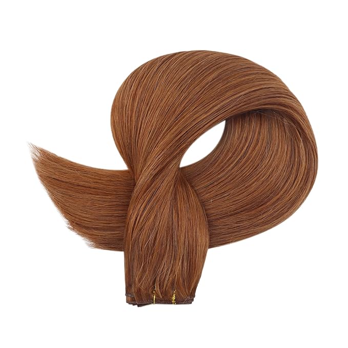Fshine Genius Weft Real Human Hair Extensions Color 330 Copper Hair Extensions 16 Inch 50g Auburn Remy Human Natural Genius Weft
