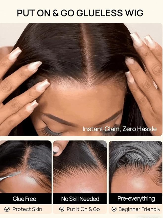 Julia Hair 13x4 HD Real Scalp™ Wig Invisible Pre Everything Lace Frontal Kinky Straight Wig Glueless With Invisi Drawstring Pre Plucked Pre Cut Natural Black Wigs for Women Put On and Go 24 Inch