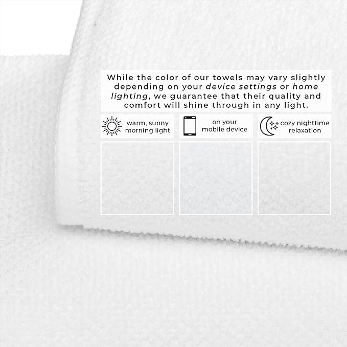Great Bay Home 100% Cotton 12-Pack 13x13 Wash Cloth - Absorbent, Quick-Drying, Durable Face Towels for Bathroom Decor - Low-Twist, Two-Ply Fibers (Optic White)