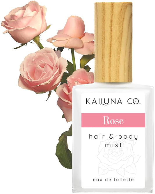Rose Natural Hair & Body Mist Spray, Pure Essential and Fragrance Oils, Alcohol-Free, Handmade in California, 0.5Fl Oz