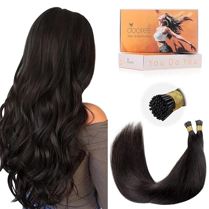 DOORES Itip Remy Hair Extensions,24 Inch 100g 100s Itip Human Hair Extensions,Dark Brown I Tip Hair Extensions Cold Fusion Hair Extensions Natural Smooth Hair