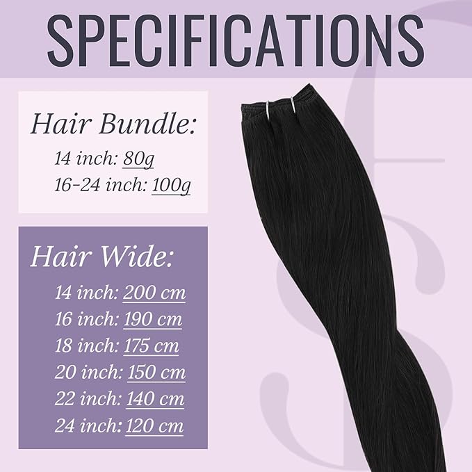 Fshine Weft Hair Extensions Human Hair Jet Black 14 Inch 100 Grams Hand Tied Weft Hair Extensions Real Human Sew in Straight Bundle