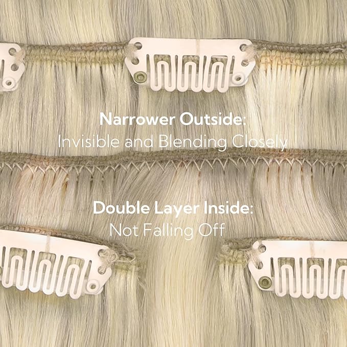 HOTBANANA Clip in Hair Extensions Real Human Hair, 5Pcs 80g 20 Inch Ash Blonde to Golden and Platinum Blonde Straight Remy Clip in Extensions