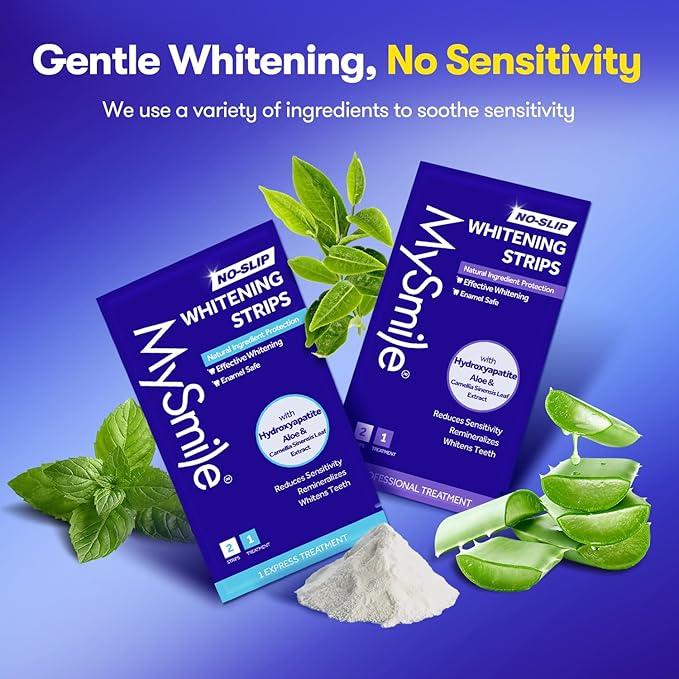 MySmile Teeth Whitening Strips 14 Treatments with Fluoride Free Toothpaste 4.2oz, Infused Hydroxyapatite, Includes Natural Ingredients, Helps Strengthen Enamel, Whiten Teeth, Fresh Mint