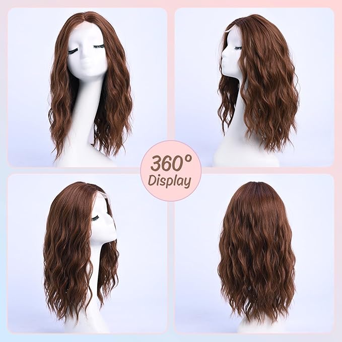 Medium Length Dark Auburn Wavy Wigs for Women 18 Inch Middle Part Wavy Wig Natural Looking Synthetic Heat Resistant Fiber Wig for Daily Party Halloween (18 inch)
