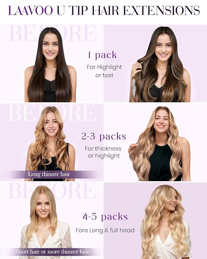LaaVoo U Tip Hair Extensions Human Hair Auburn U Tip Hair Extensions Human Hair Soft Straight Auburn 50g/50s 16 Inch