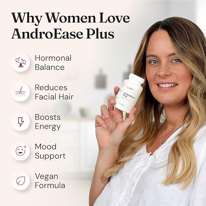 Nourished AndroEase Plus - Natural Balance Supplement for Women - Vegan Formula with Zinc & Saw Palmetto - 180 Capsules for Daily Wellness & Vitality - Made in USA