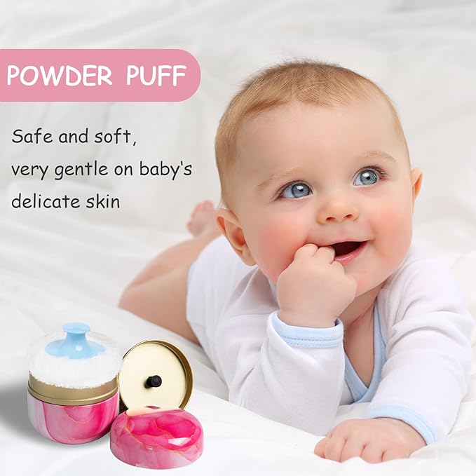 Powder Puff and Powder Container for Body Dusting Powder Case with Puff for Baby and Women,Loose Powder Containers with Puff for Travel (Glacier pink1.0)