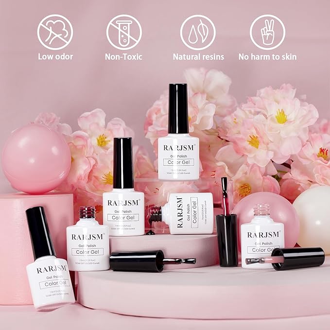 RARJSM Nude Jelly Gel Nail Polish Set 6pcs Clear Crytal Glass Pale Gray Pink Cherry Red Series Transparent Sheer Amber Milky Gel Varnish LED UV Curing Requires Soak off French Manicure Home Salon