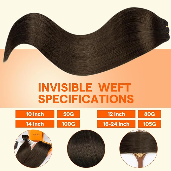 Full Shine Sew In Hair Extensions Real Human Hair Color Dark Brown Sew In Human Hair Extensions 12 Inch Human Hair Weft Extensions For Short Hair Invisible Weft 80G