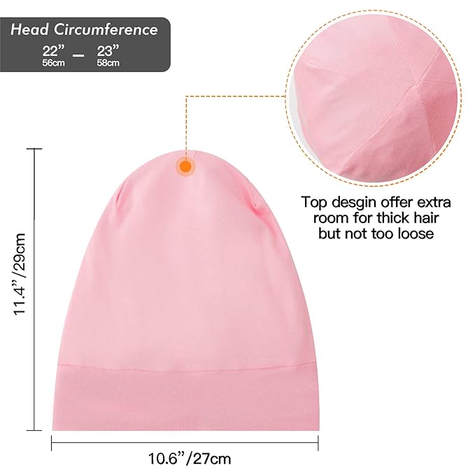 Silk Satin Lined Bonnet Sleep Cap - Adjustable Stay on All Night Hair Wrap Cover Slouchy Beanie for Curly Hair Protection for Women and Men - Solid Pink
