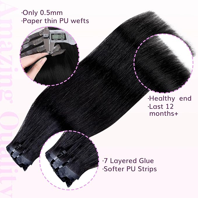 IDN BEAUTY Seamless Clip In Hair Extensions Human Hair, Straight 18 Inch 110g 7pcs Natural Black Real Virgin Human Hair Seamless Clip Ins For Black Women PU Weft Invisible Edge