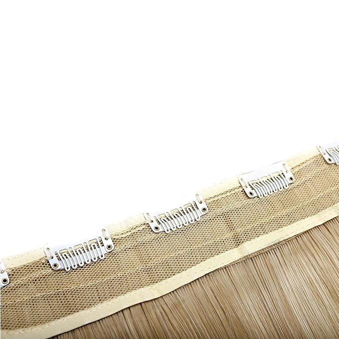 S-noilite One Piece 30" Long Straight Clip-in Hair Extensions Ash Blonde Thick Hair Piece for Women - Full Head Natural Soft Synthetic Fiber Hairpieces