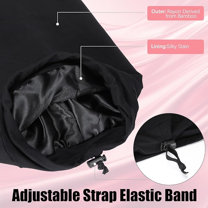 Mepase 3pcs 27” Extra Long Silk Satin Bonnet for Women Double Layered Long Bonnet for Braids Curly Hair Dreadlocks for Curly Sleeping Large Silk Sleep Cap for Black Women Frizzy Hair