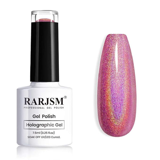 RARJSM Holographic Nail Polish Red Gel Nail Polish with Rainbow Effect Nail Lamp Required 1 Pack 0.25 Fl.oz Gel Polish Colors for Starter Nail Art Design RAR75